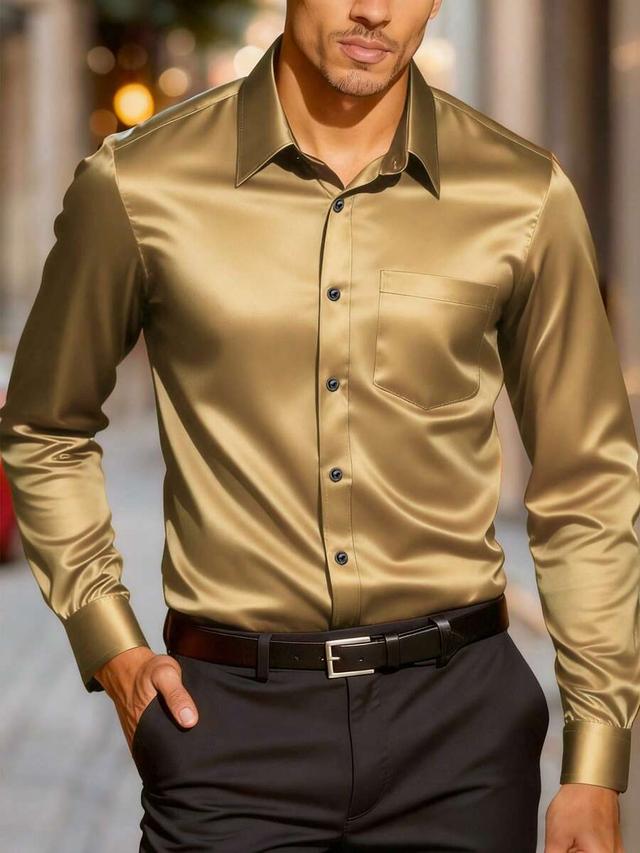 champagne gold satin silk business casual dress shirt