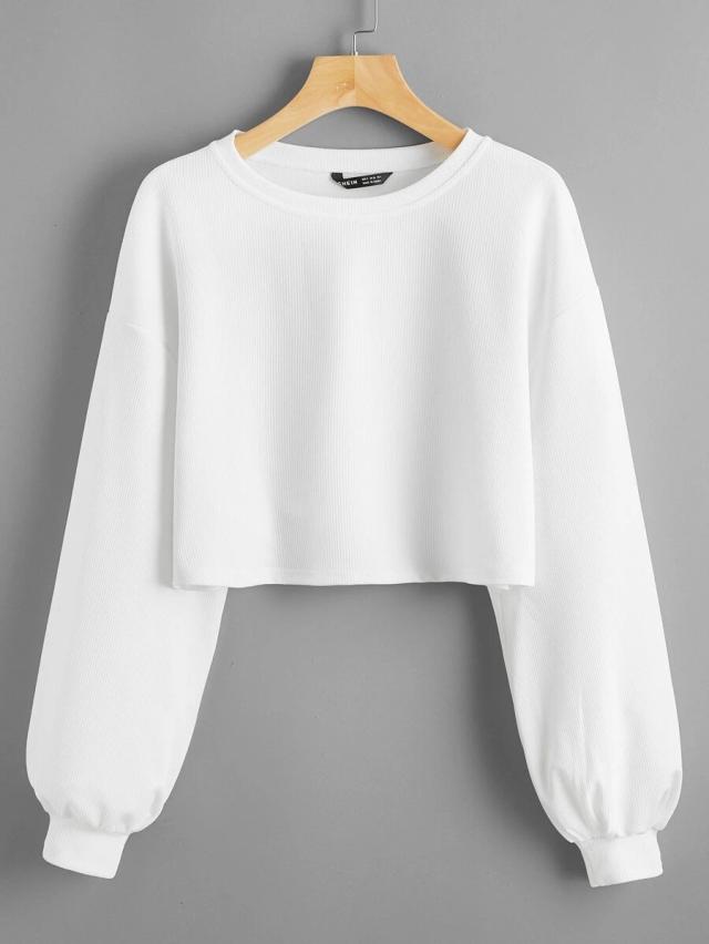 white ribbed drop shoulder crop top