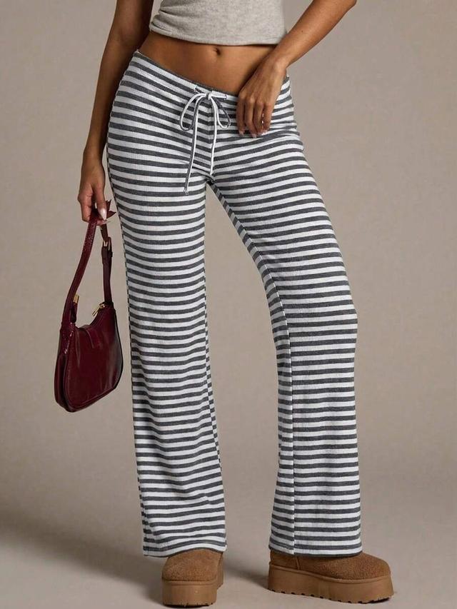 low waist brown striped lounge pants