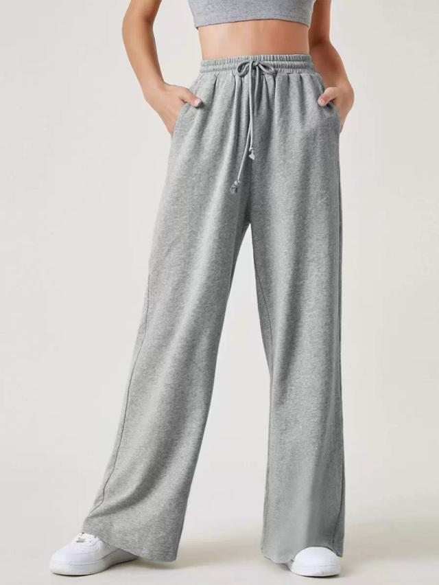 grey terry fleece wide leg drawstring sweatpants