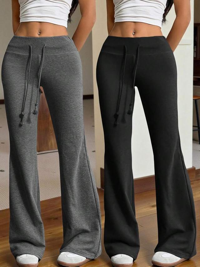 grey drawstring waist flare leg sweatpants