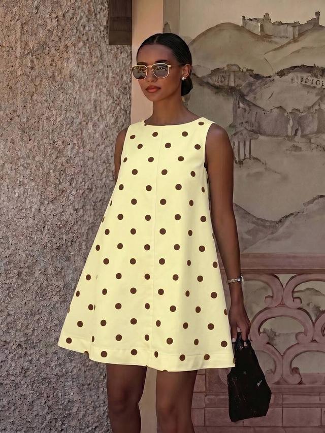 yellow polka dot sleeveless a-line mini dress