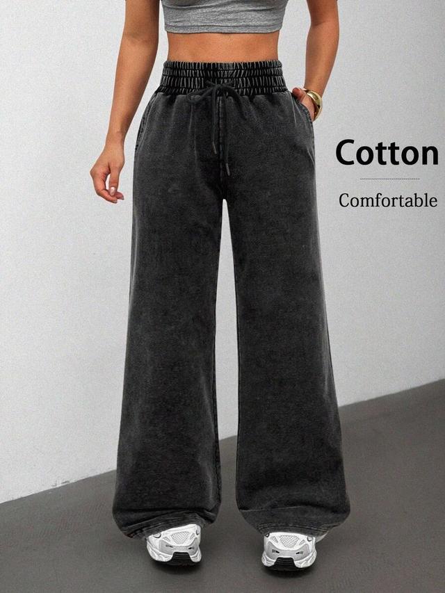 black snow-washed cotton knit wide leg sweatpants