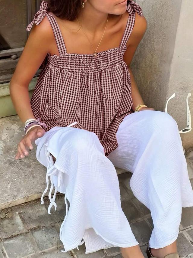 casual solid color plaid camisole top
