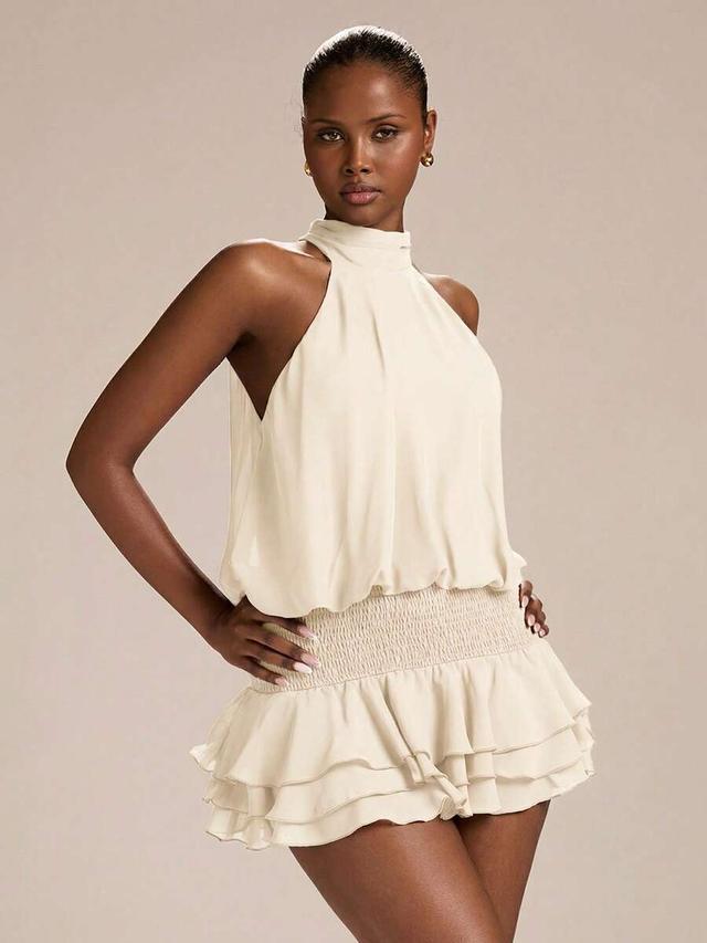 elegant ruffled waist fitted mini dress