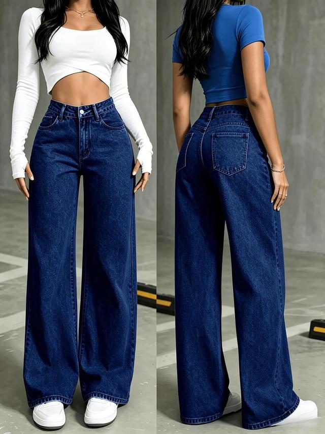 women's high-waisted wide-leg denim jeans