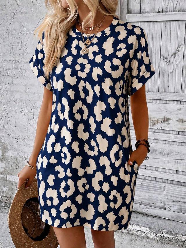 leopard print casual shift dress with pockets