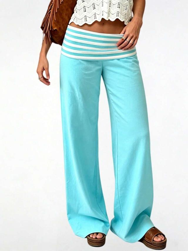 turquoise fold over waist striped yoga pants