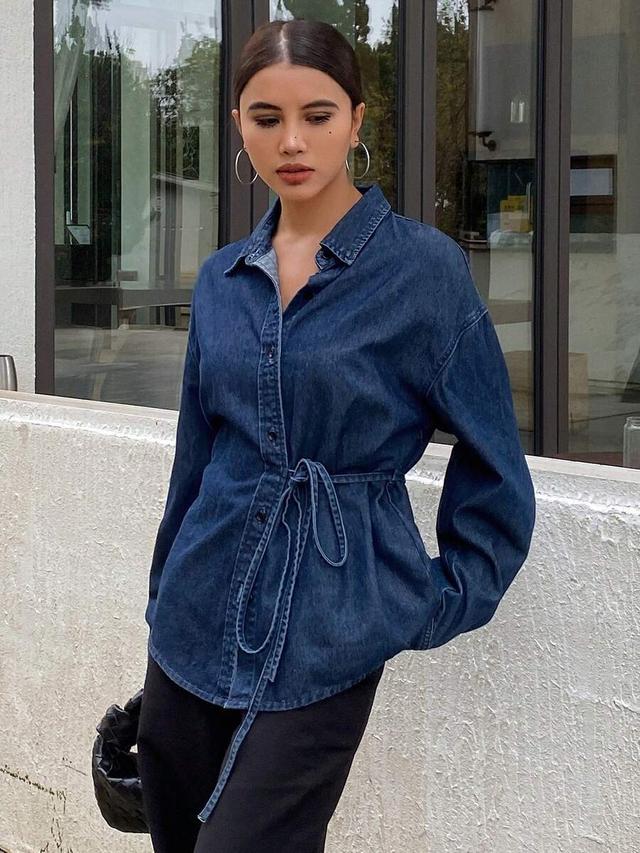 women's western style tie-up denim shirt