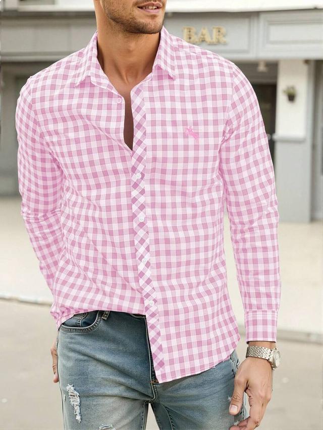 pink gingham long sleeve button-down shirt