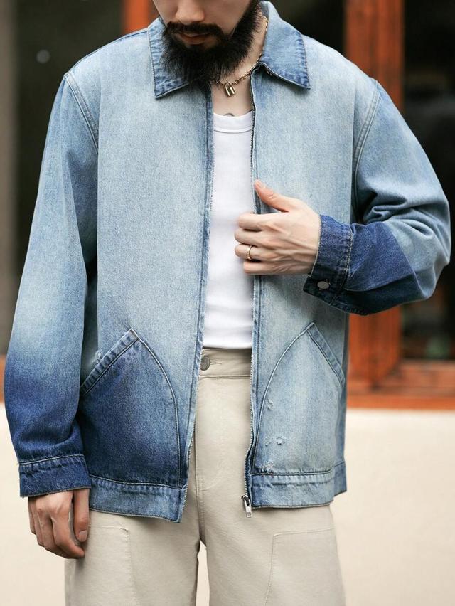 ombre zip up denim jacket