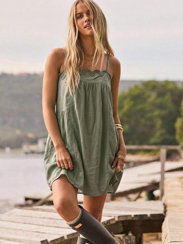 aralina summer fall broderie trim baby doll mini dress