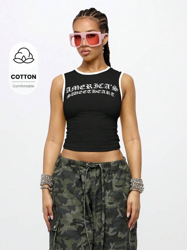 black cropped tank top with white trim