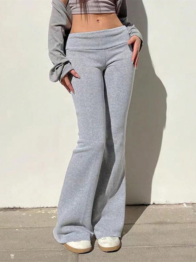 solid grey high waisted flare palazzo pants
