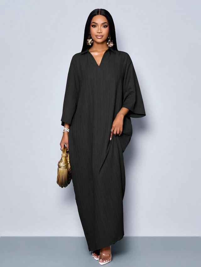black v-neck loose batwing sleeve maxi dress