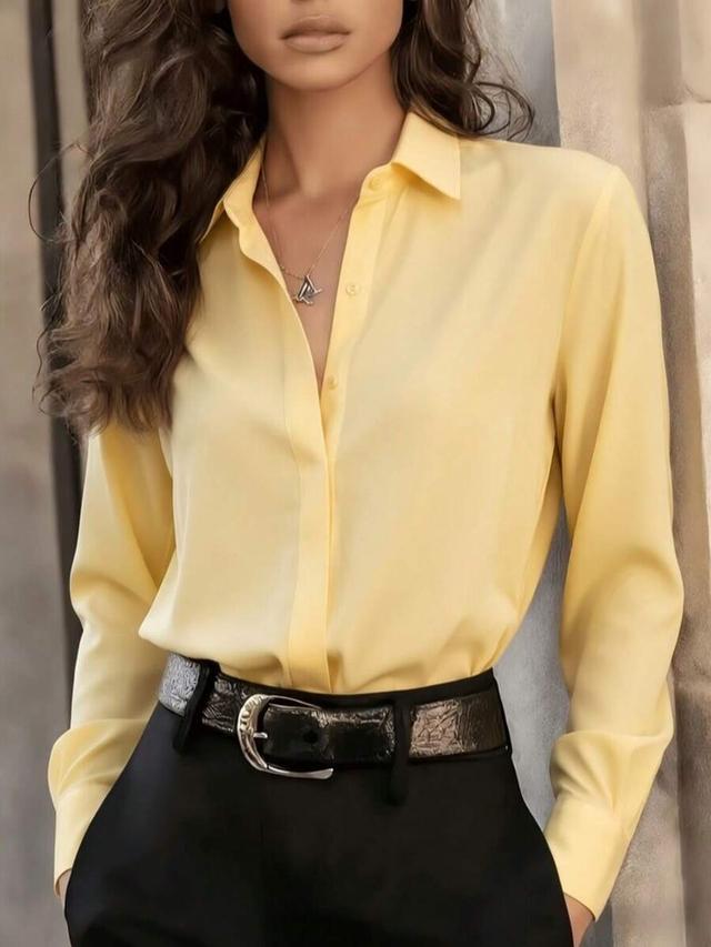 women's yellow lapel long sleeve button-up shirt