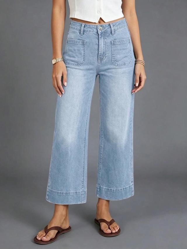 washed light blue capri length denim jeans