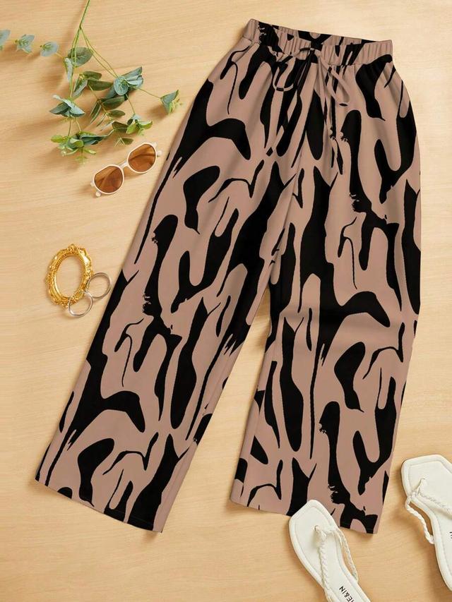 multicolor abstract print cropped straight leg pants