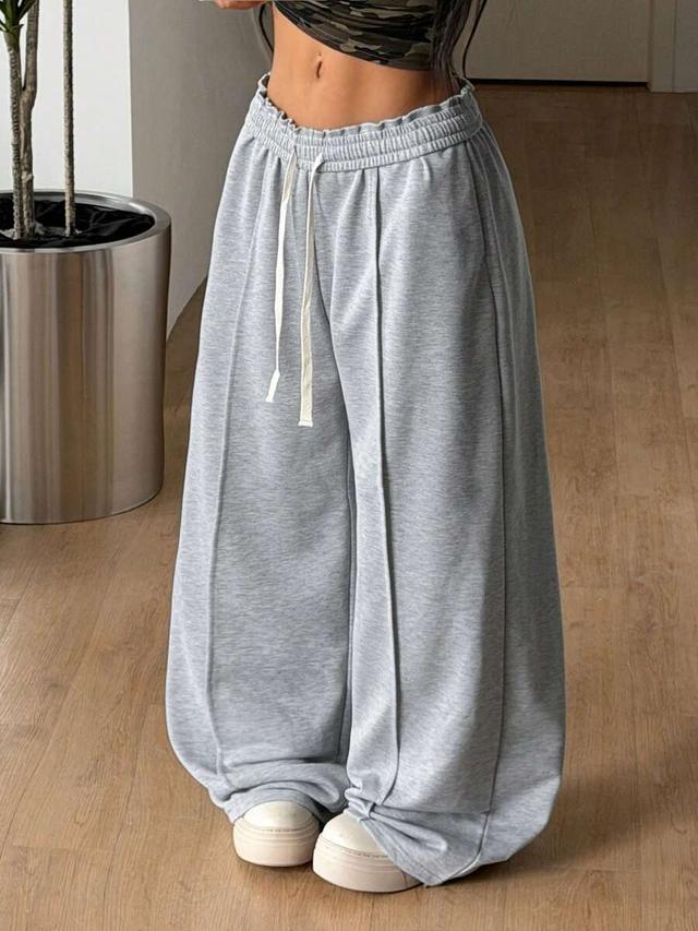 casual grey solid color wide leg sweatpants