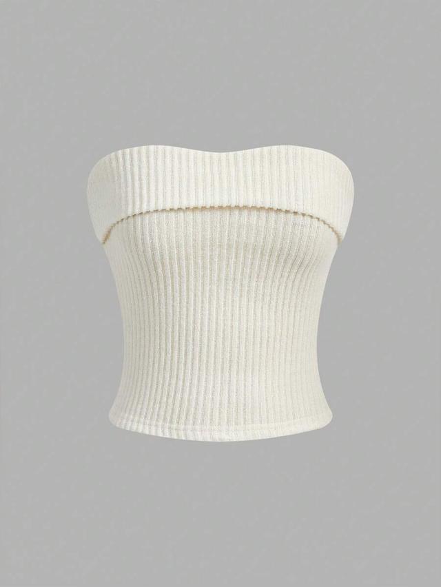 solid color ribbed knitted strapless top