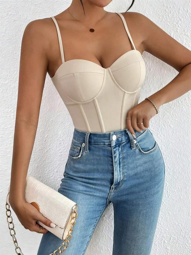 apricot spaghetti strap fitted corset bodysuit