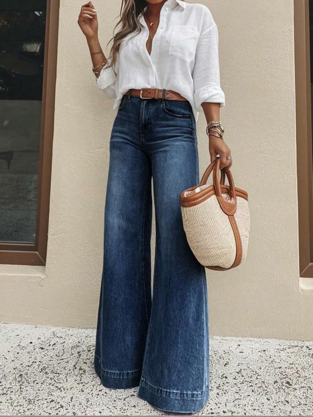 dark wash wide leg denim jeans