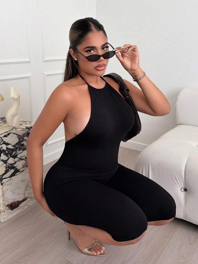 black halter neck sleeveless playsuit