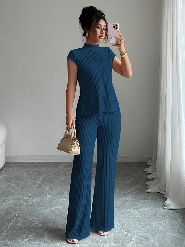 ribbed short sleeve top and matching wide leg pants