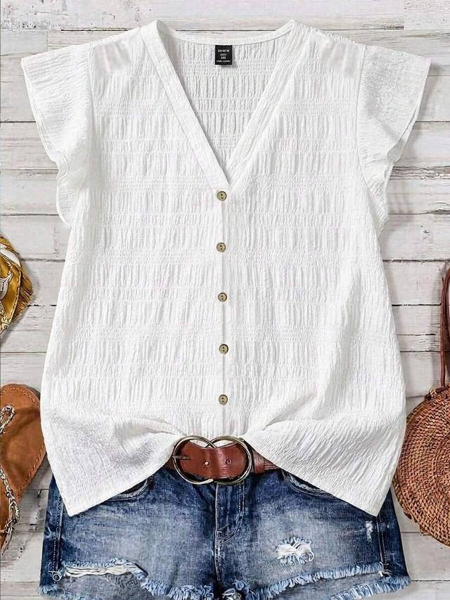white smocked cap sleeve casual blouse