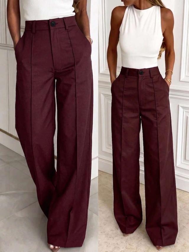 burgundy high-waisted straight leg suit trousers