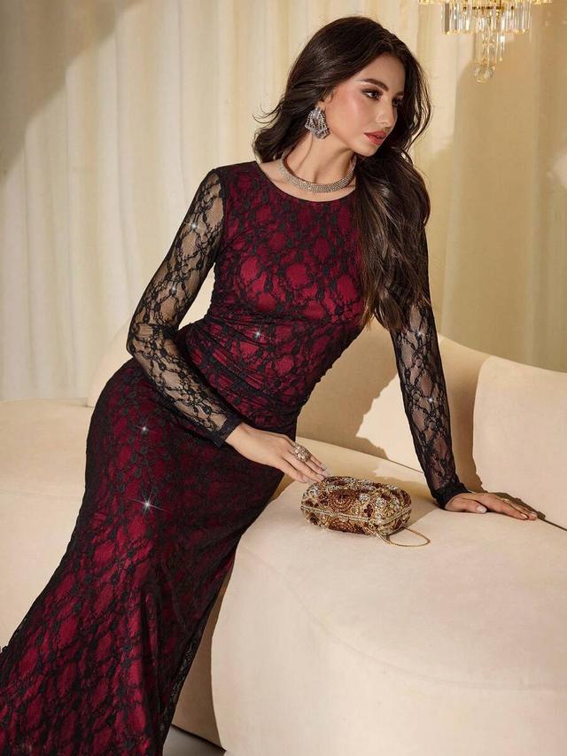 modelyn black and red long sleeve lace dress