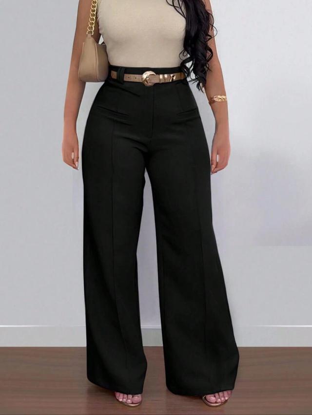 casual versatile simple solid color wide leg pants black