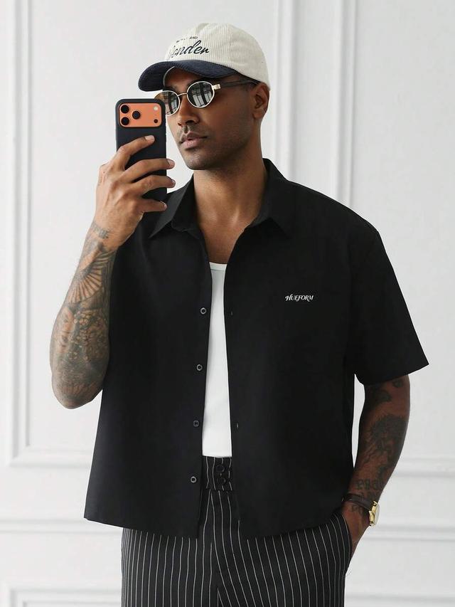 black short sleeve boxy casual shirt