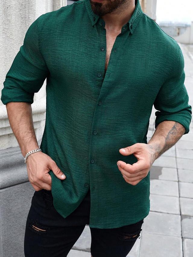 men's emerald green textured long sleeve button-up shirt
