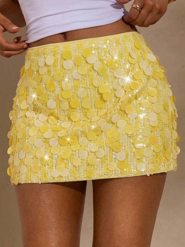 yellow gradient sequin high waist mini skirt