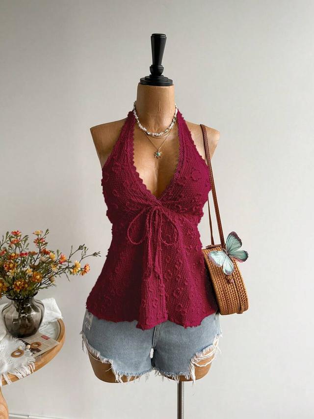rusttydustty backless bohemian halter top in burgundy