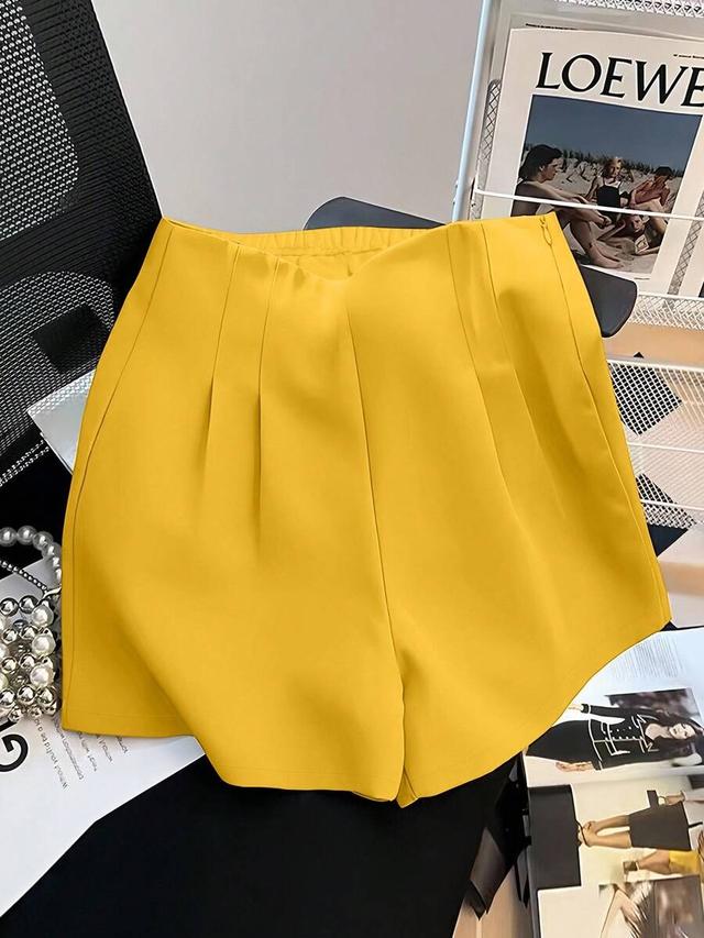 yellow inawly elegant high waist pleated yellow shorts
