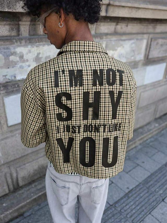 beige plaid short sleeve button up shirt