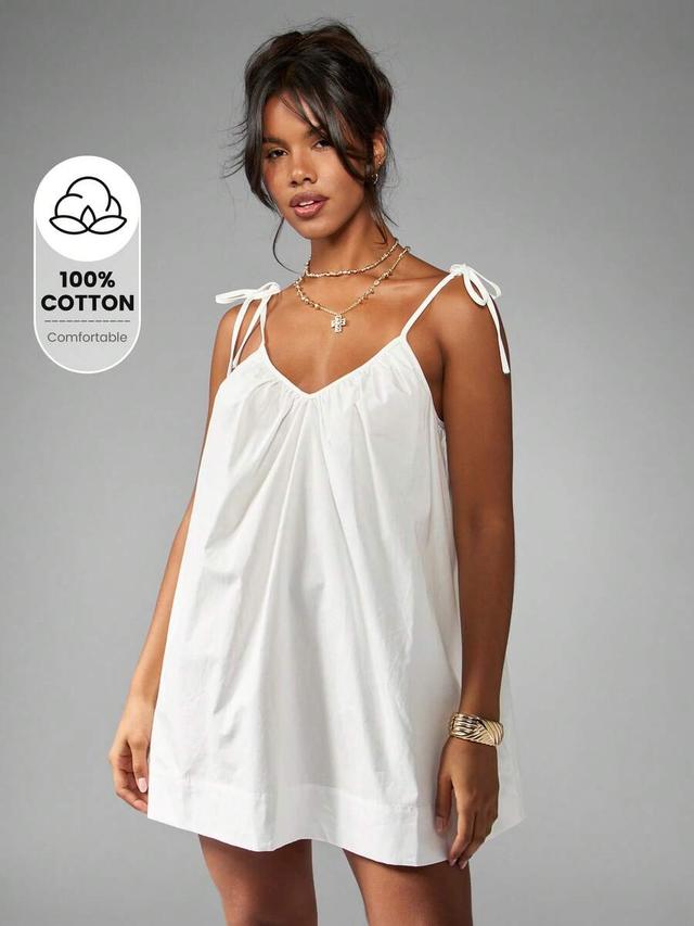 white cotton tie-strap mini shift dress