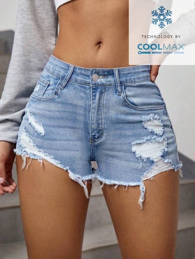 light wash distressed denim high rise shorts