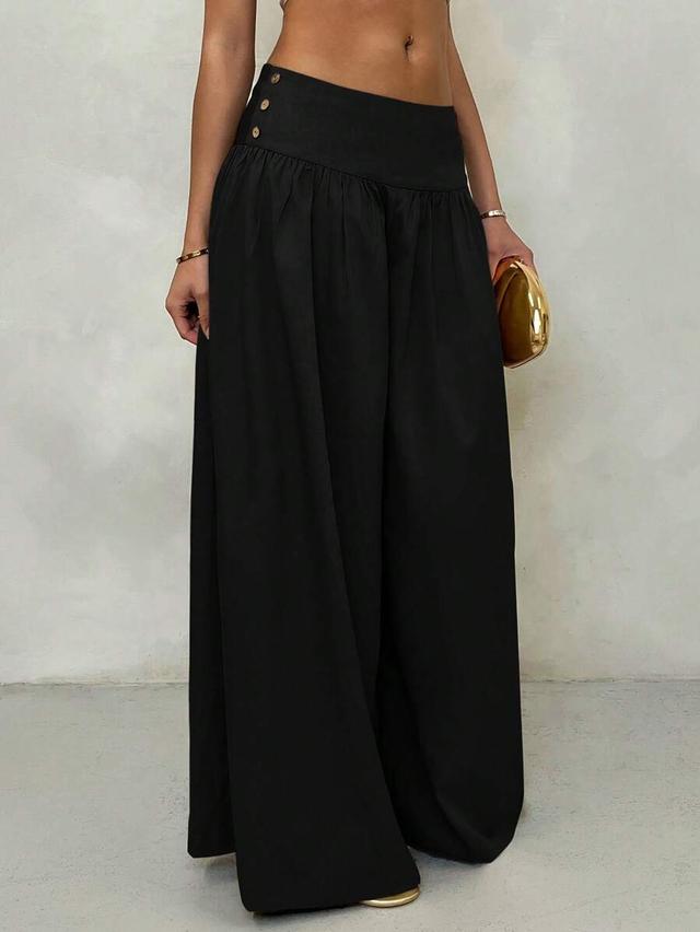 black retro low waist wide leg draped trousers