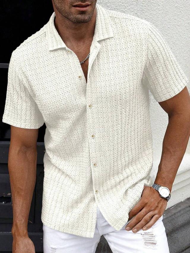 white textured mesh short sleeve guayabera shirt