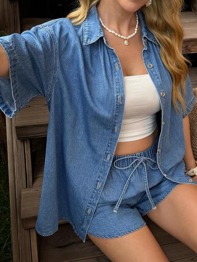 denim short sleeve shirt and shorts set