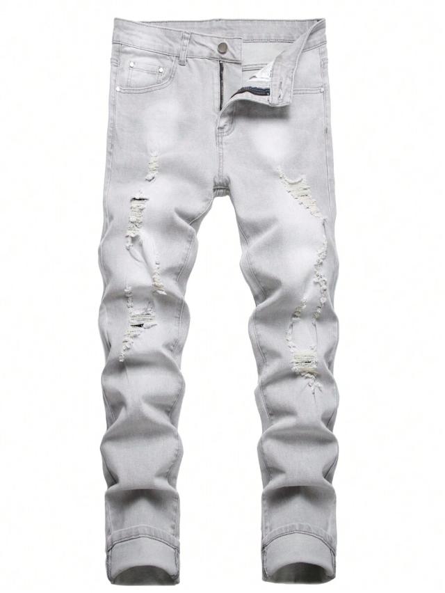 light grey distressed slim fit denim jeans