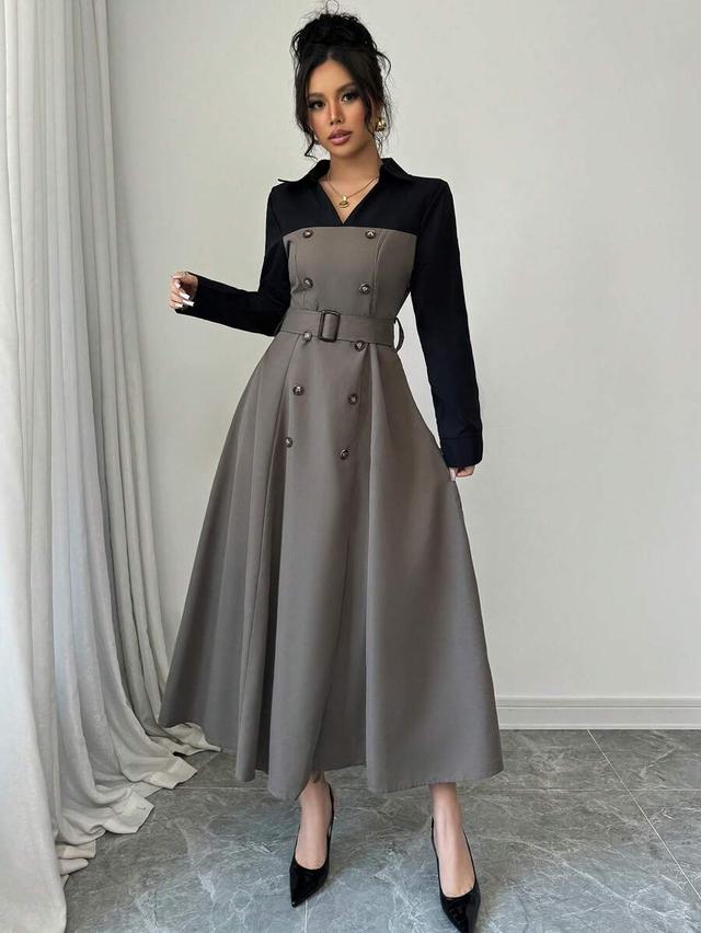 elegant contrast color patchwork long evening dress