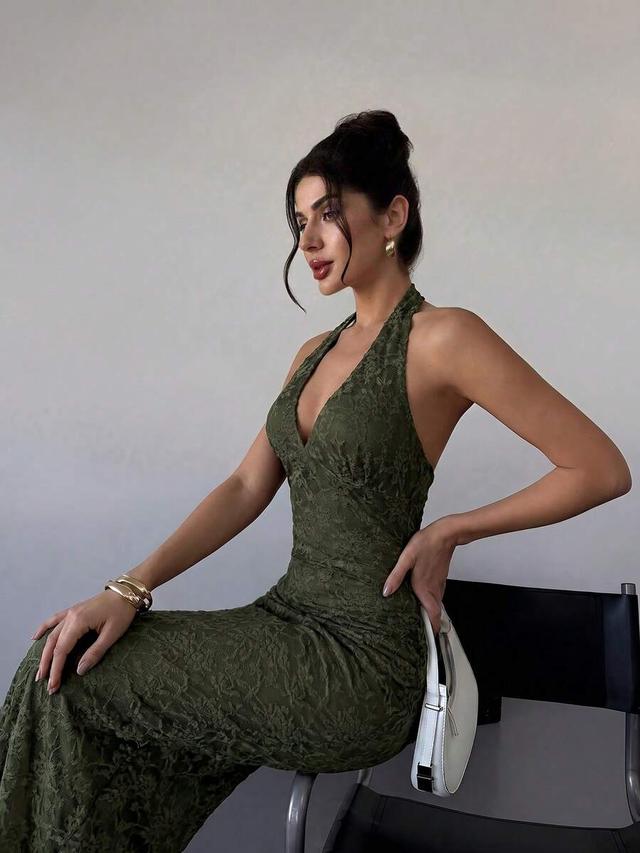 olive green lace sleeveless bodycon maxi dress