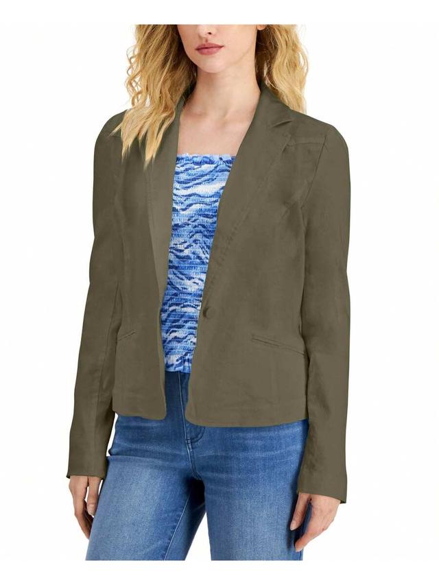 olive green puff sleeve tailored jacket
