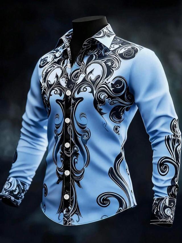 men's retro geometric print long sleeve button-down shirt