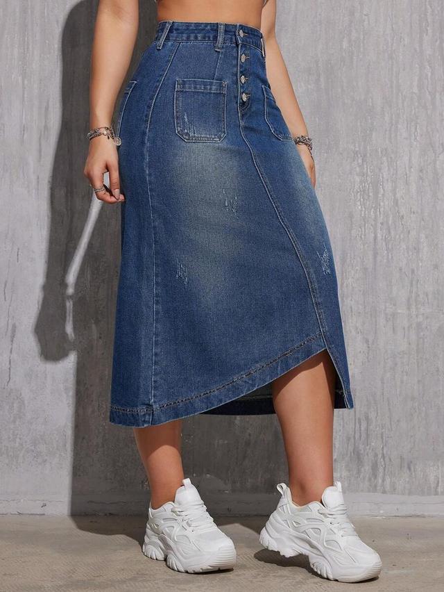 women's fashionable asymmetrical denim skirt knee-length