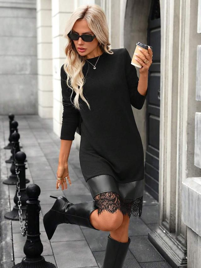 black ribbed long sleeve shift dress